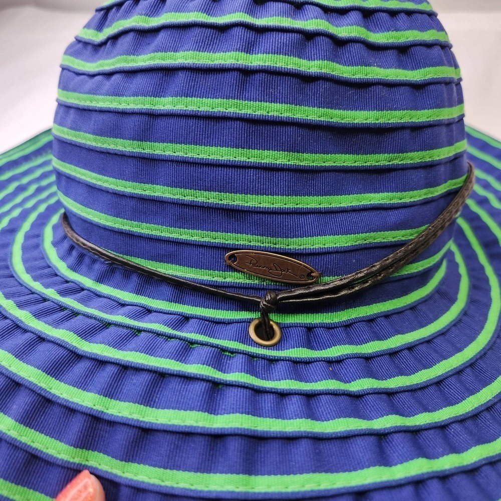 Panama Jack Blue Green Striped Sun Hat One Size Lightweight Summer Wide Brim Hat - Picture 2 of 6
